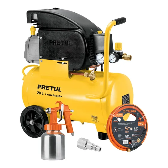 Kit Compresor 2.5hp 20l Y Pistola Aluminio Naranja 1l Truper