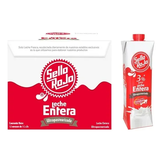 Kit 12 Leche Entera Sello Rojo Ultrapasteurizada 1l C/u