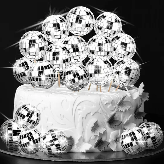 40 Pieza Decoracion Cupcake Bola Discoteca Plateada Centro