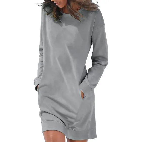 Vestido Sudadera Casual Moda Comoda Manga Larga Jersey Liso