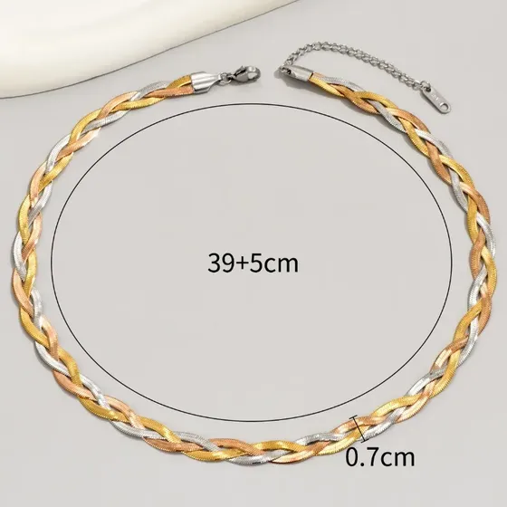 Colar Tricolor Feminino Aço Inox Banho Ouro 18k 39+5 Cm 0,7 Cm — foto 2