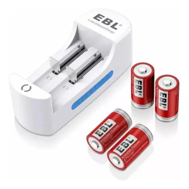 4 Pilas Ebl Cr123a Litio Recargables 750mah Con Cargador