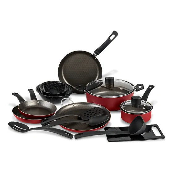 Batería Equipa Tu Cocina De Aluminio Cinsa Esencial Con Antiadherente De 15 Piezas Rojo