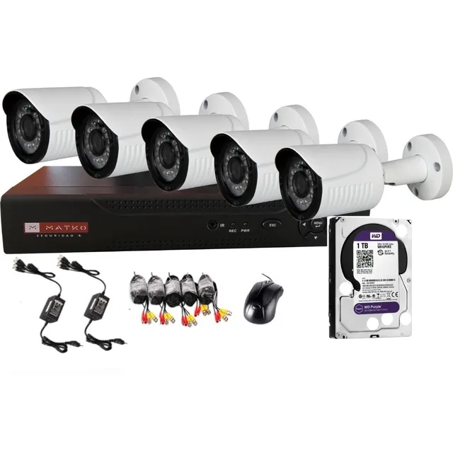 Kit Vigilancia 8ch 5cam Fullhd+disco1tb Púrp Matko Seguridad