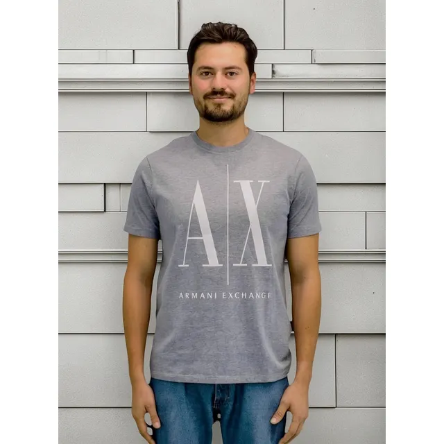 Playera Armani Exchange Gris C/ Logo Estampado En Blanco