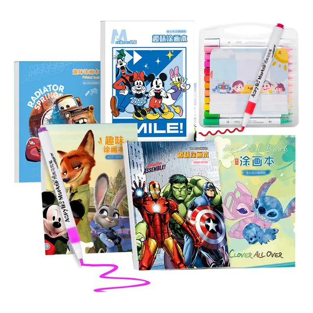 5pz Libro Colorear Para Niño + Marcador Acrílico 24 Colores