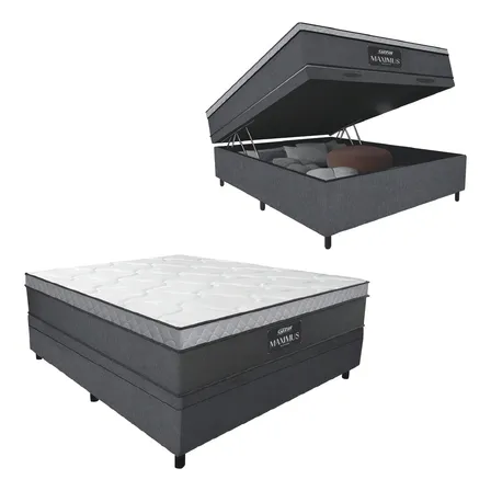 Cama Box Baú Casal Gazin Maximus Molas Ensacadas Linho Cor Cinza/bran
