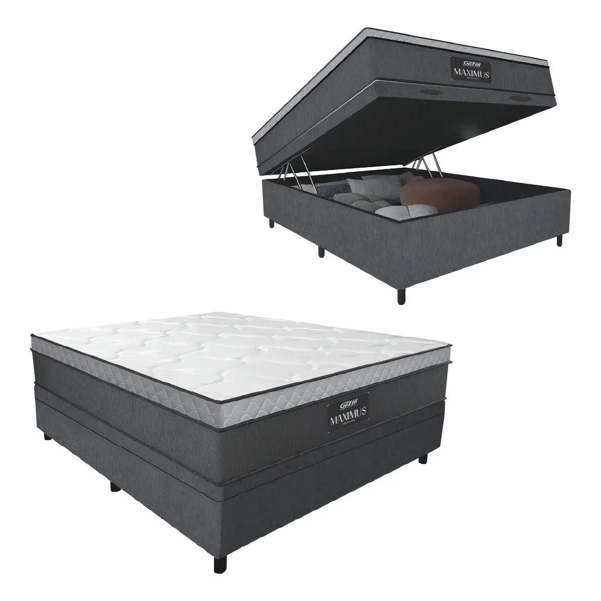 Cama Box Baú Casal Gazin Maximus Molas Ensacadas Linho Cor Cinza/bran Cama Box Baú Casal Gazin Maximus Molas Ensacadas Linho Cor Cinza/bran