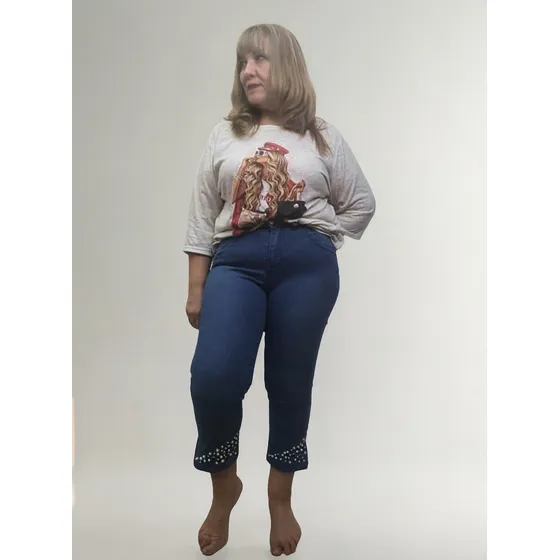Capri Jean Elastizado T 44 A 54 Perlas Y Tachas -glam