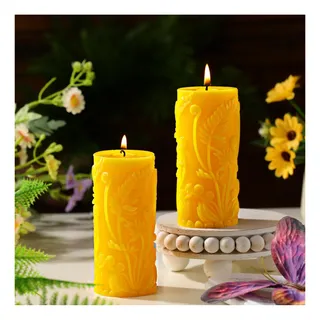 Velas Con Forma De Pilar De Cera De Abeja, Diseño Floral, De Velas Con Forma De Pilar De Cera De Abeja, Diseño Floral, De