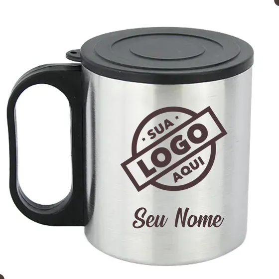 Caneca Inox 180ml Personalizada C/ Tampa Logo Nome Profissão