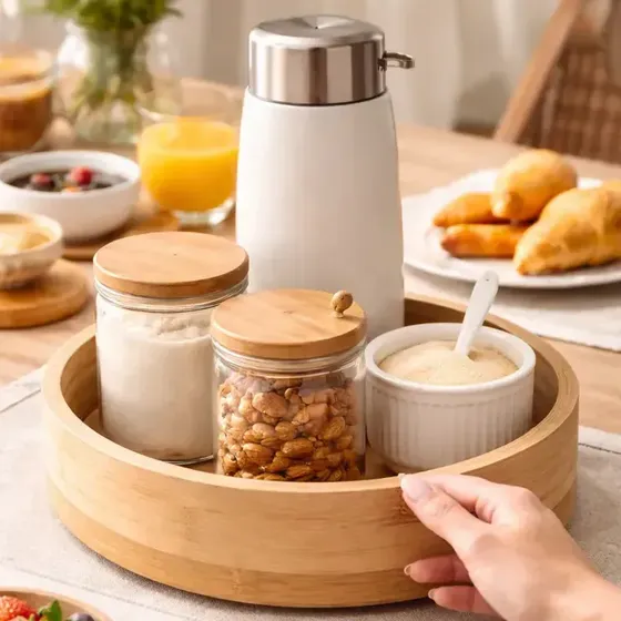 Bandeja Giratória Organizadora de Cozinha em Bambu para Potes e Temperos LicyHome
