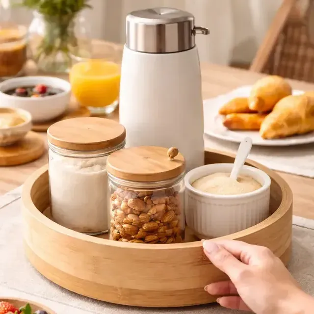 Bandeja Giratória Organizadora de Cozinha em Bambu para Potes e Temperos LicyHome