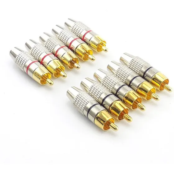 10 Peças - Plug Rca Macho Metal Reforçado Hgd-245 