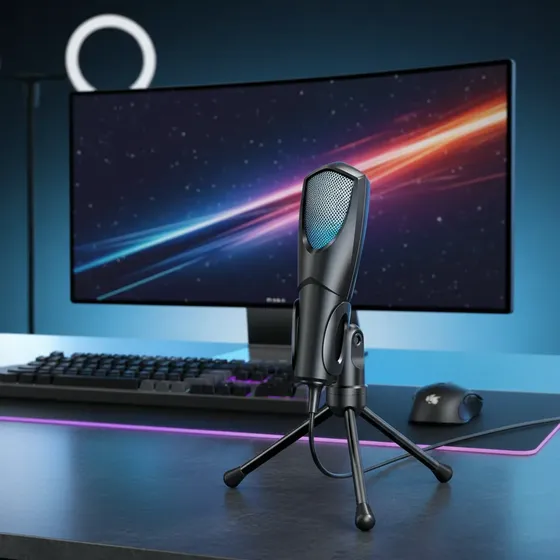 Microfone Usb Rgb Para Streaming De Tripé De Jogos Plug Play Preto