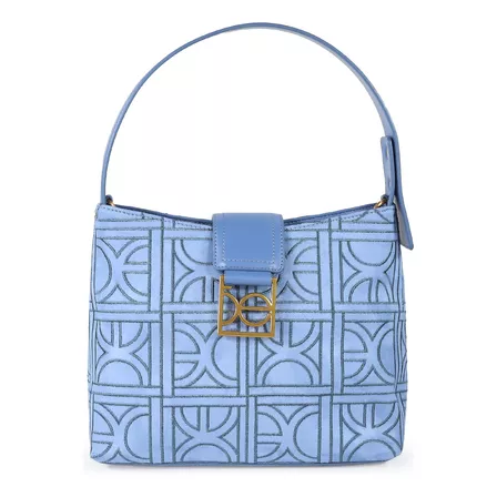 Bolsa Hobo Cloe Para Mujer Textil Monograma Asa Adicional Color Azul