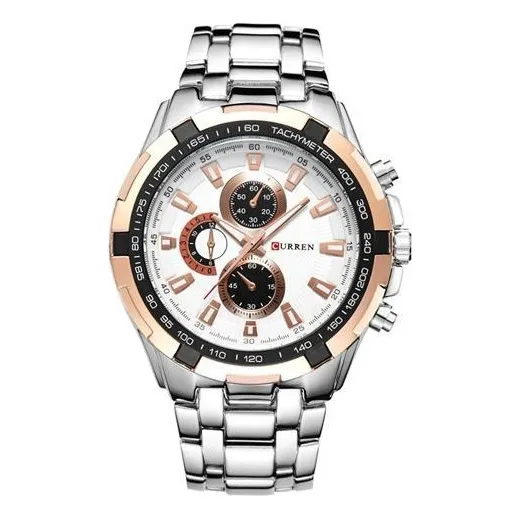 Reloj De Metal De Lujo Curren Para Hombre Cronógrafo 8023 Bisel White Golden White