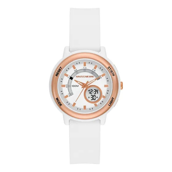 Reloj Mujer Skechers Sr6327 De Silicona Blanco Bisel Oro rosa