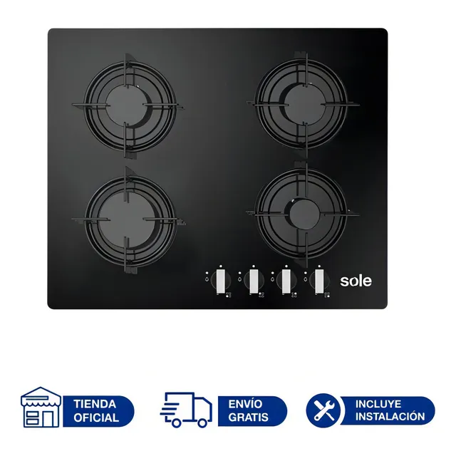 Cocina Empotrable Sole 4 hornallas Vidrio 60cm Solco049 Color Negro