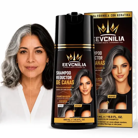 Shampoo Reductor de Canas con Queratina para Hombre y Mujer, Nutre el Cuero Cabelludo, No es Tinte, Resultados Graduables