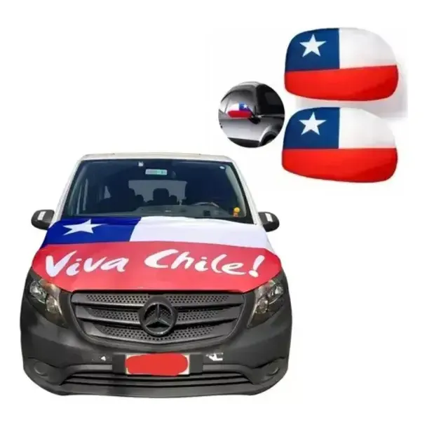 Bandera Chilena Para Capot Auto, Elesticada + 2 Porta Espejo