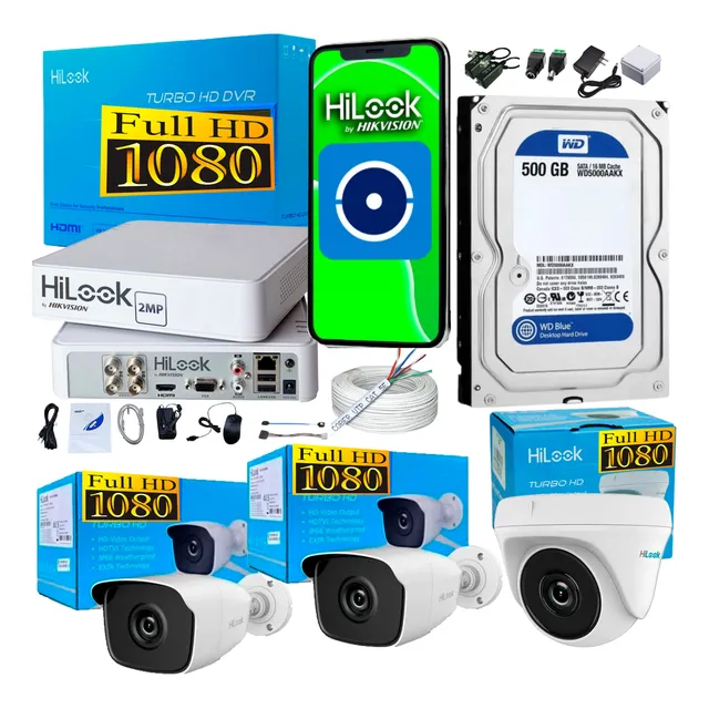 Camaras Hikvision Hilook Dvr 4 Ch + 3 Cámaras 1080p + Disco 
