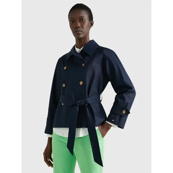 Chaquetón De Botonadura Doble Con Cinturón Mujer Azul Tommy Hilfiger