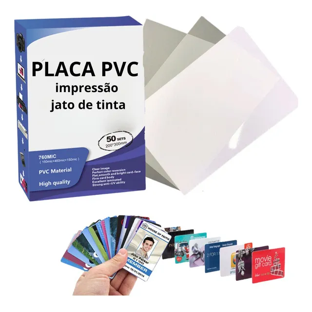 Placas De Pvc + Película Para Impressão A4 Cartão - 50 Unid