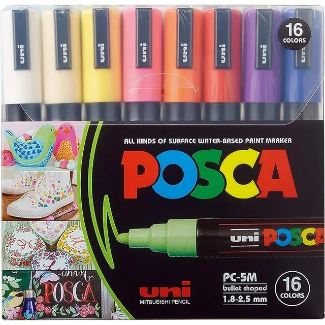 Bolígrafo Posca PC-5m Uniball de Punta Redonda 16 Colores Tamaño Mediano