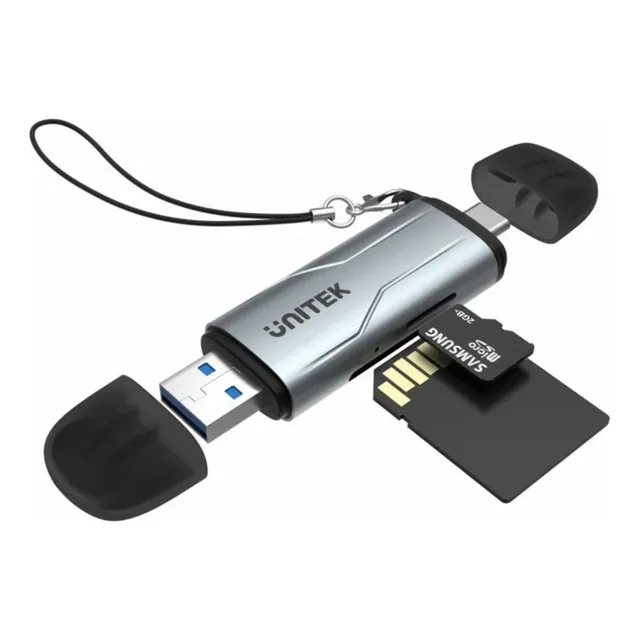 Lector De Memoria Sd Unitek 2 En 1 Dual Usb Microsd, Tf, Mmc Color Gris