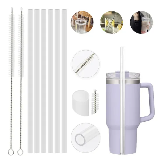 6 Popotes Reutilizables Para Vaso Con 2 Cepillo De Limpiador
