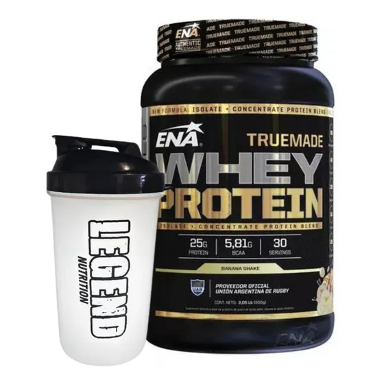 Suplemento En Polvo Ena Sport Truemade Whey Protein Banana 930gr Vaso Legend 600ml