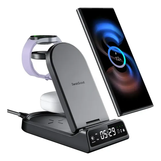 Estação de carregamento inalámbrica dobrável 3 em 1 para Samsung S25 Ultra, Galaxy Watch e Buds | Re