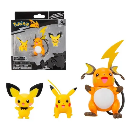 Pack Figuras Evolucion De 5 A 8 Cms Pokemon Select - Pichu - Raichu y Pikachu