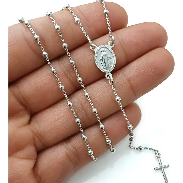 Rosario Camandula Plata 925 Italiana Mujer Balin 2,5mm 50cm
