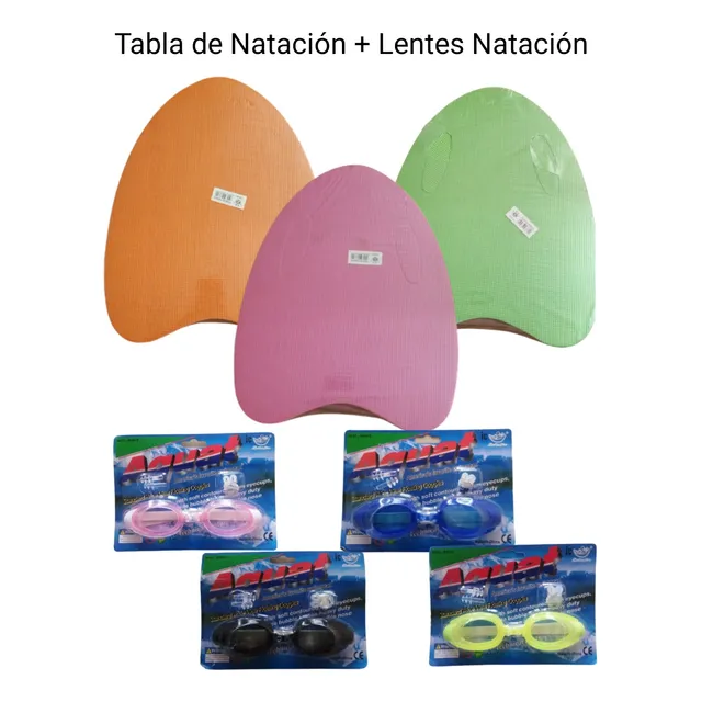 Tabla Para Natación + Lentes Natación, Tapa Oídos Y Nariz. 