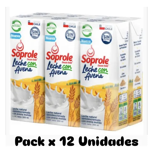 Leche Soprole Con Avena - Pack X 12 Unidades - 200cc