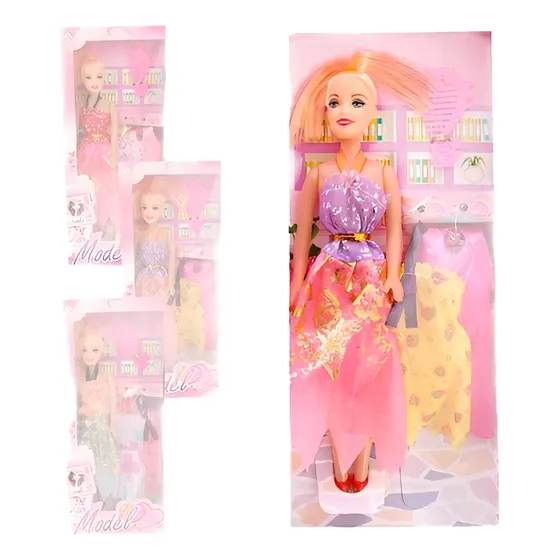 Boneca Infantil Top Model Com 2 Vestidos E Acessórios
