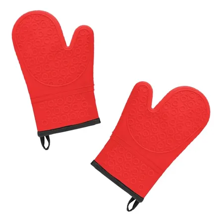 Kit 2 Luvas Térmicas De Cozinha De Silicone Forradas Forno Vermelho Liso