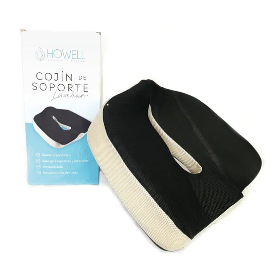 Cojín Ortopédico De Asiento Lumbar Howell Antideslizante Color Negro Diseño de la tela Poliéster