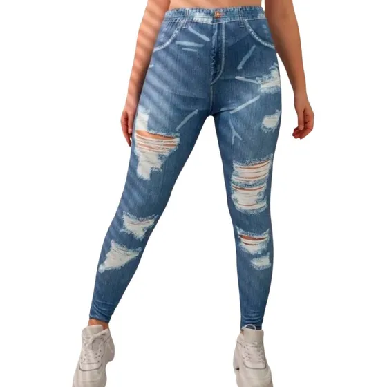 Leggings Roto, Tipo Blue Jeans, Cintura Alta Xl (12)