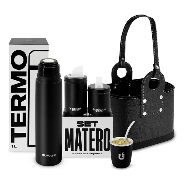 Set Matero Termo 1 L Acero Inox Mate Sumate Latas Y Canasta