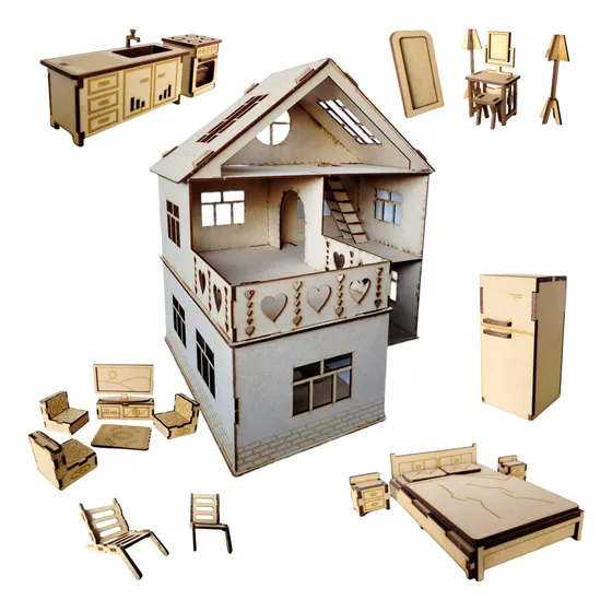 Casa De Muñecas Fibrofacil  Casa Muñecas  Con Muebles Econom