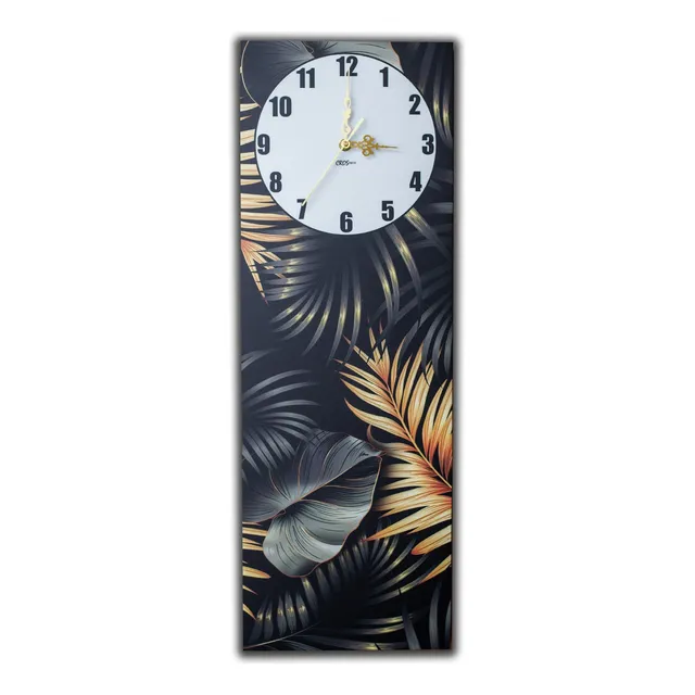 Reloj De Pared Crosdeco Analógico Hojas Negras Y Doradas