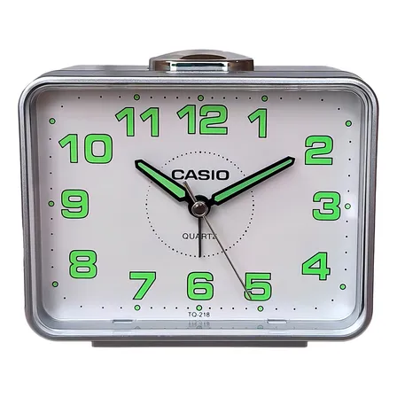 Reloj despertador Casio Grande Tq-218, color plateado, 1,5 V
