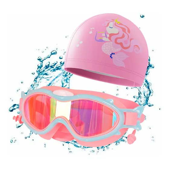 Set Natación Gorra Gafas Buceo Ajustable Niños 2-14 Años Color Talla M Rosa