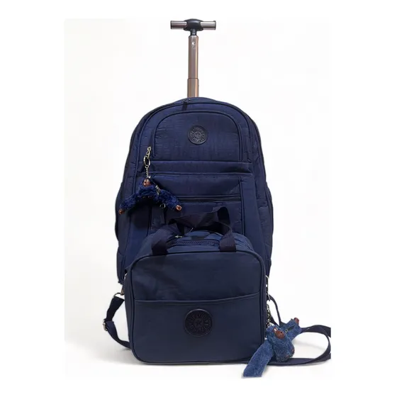 Mochila De Rodinhas Com Chaveiro Macaquinho + Lancheira
