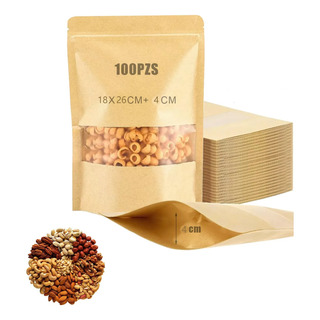 100 Bolsas Stand Up Pouch Kraft Con Ventana Para 500g18x26cm 100 Bolsas Stand Up Pouch Kraft Con Ventana Para 500g18x26cm