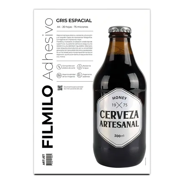 Filmilo Adhesivo Gris Espacial - Art-jet® - A4 - 20 Hojas Color Plateado