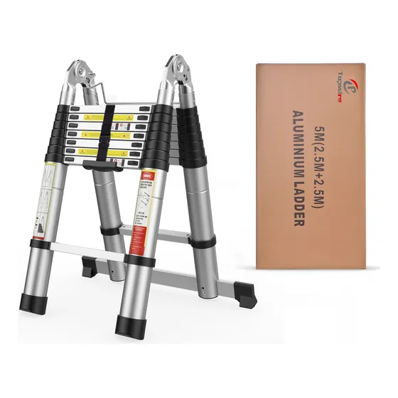5m Escalera Telescópica Aluminio Plegable Marco A Multiusos Color Negro Boweiti